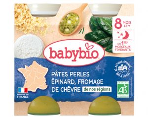 BABYBIO Petits Pots Bonne Nuit - 2x200g - D�s 6 mois P�tes Perles - Epinard & Fromage de Ch�vre - 8M