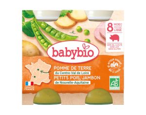BABYBIO Petits Pots Menu du Jour - 2x200g - D�s 8 mois PDT, Petits Pois & Jambon - 8 mois