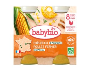 BABYBIO Petits Pots Menu du Jour - 2x200g - D�s 8 mois Ma�s Doux & Poulet Fermier du Poitou - 8 mois
