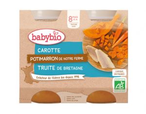 BABYBIO Petits Pots Menu du Jour - 2x200g - D�s 8 mois Carotte des Landes, Potimarron & Truite - 8 mois