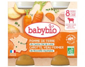 BABYBIO Petits Pots Menu du Jour - 2x200g - D�s 8 mois PDT, Carotte & Veau Fermier d'Aquitaine et du Limousin - 8 mois