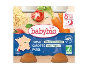 BABYBIO Petits Pots Menu du Jour - 2x200g - D�s 8 mois Compot�e de Carotte, Tomate & P�tes - 8 mois