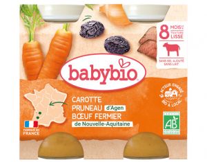 BABYBIO Petits Pots Menu du Jour - 2x200g - D�s 8 mois Carotte Pruneau Boeuf Fermier - 8 mois