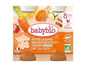 BABYBIO Petits Pots Menu du Jour - 2x200g - D�s 8 mois Boulghour, Poulet fermier, Lait de coco - 8 mois