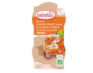 BABYBIO Bols Menu du Jour - 2 x 200 g Mijot� de L�gumes Poulet fermier du Poitou & Quinoa - 12 Mois