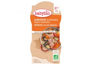 BABYBIO Bols Menu du Jour - 2 x 200 g Aubergines Fa�on Moussaka d'Agneau - 8 Mois