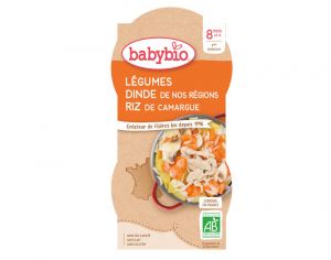 BABYBIO Bols Menu du Jour - 2 x 200 g L�gumes Dinde du Poitou & Riz de Camargue - 8 Mois