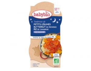 BABYBIO Bols Bonne Nuit - 2 x 200 g Tendresse de petits l�gumes - Riz - 12 mois