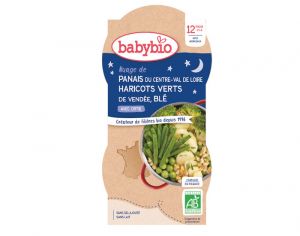 BABYBIO Bols Bonne Nuit - 2 x 200 g Haricots Verts de Vend�e - Panais - Bl� - 12 mois