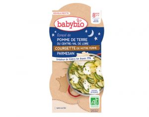 BABYBIO Bols Bonne Nuit - 2 x 200 g �cras� de Pommes de Terre et Courgettes - 8 mois