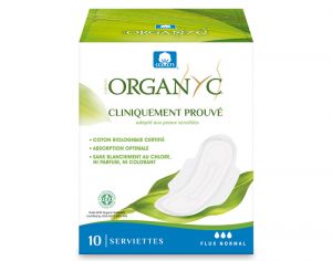 ORGANYC Serviettes Ultra-Fines Normales � Ailettes - Boite de 10