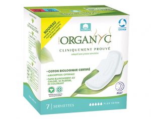 ORGANYC Serviettes Extra Nuit Super � Ailettes - Boite de 7