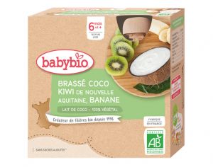 BABYBIO Gourde Brass� V�g�tal - 4x85 g - D�s 6 mois Lait de Coco Kiwi d'Aquitaine Banane