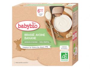BABYBIO Gourde Brass� V�g�tal - 4x85 g - D�s 6 mois Avoine Banane
