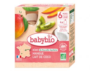 BABYBIO Gourdes - 4x90g - D�s 6 mois Kiwi - Mangue - Lait de Coco