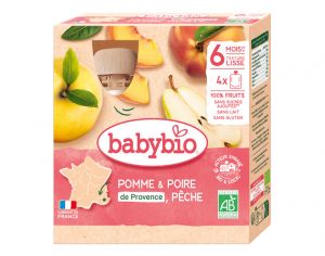 BABYBIO Gourdes - 4x90g - D�s 6 mois Pomme - Poire - P�che