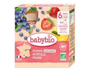 BABYBIO Gourdes - 4x90g - D�s 6 mois Pomme - Myrtille - Fraise