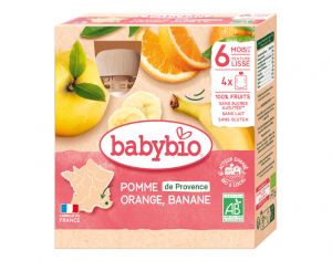 BABYBIO Gourdes - 4x90g - D�s 6 mois Pomme - Orange - Banane