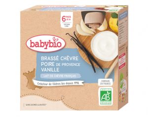 BABYBIO Gourde Brass� de Ch�vre - D�s 6 mois - 4 x 85 g Poire de Provence Vanille - 6 mois