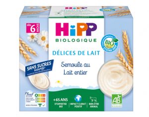 HIPP Semoule au Lait entier Coupelles - 4 x 100g Vanille - D�s 6 mois